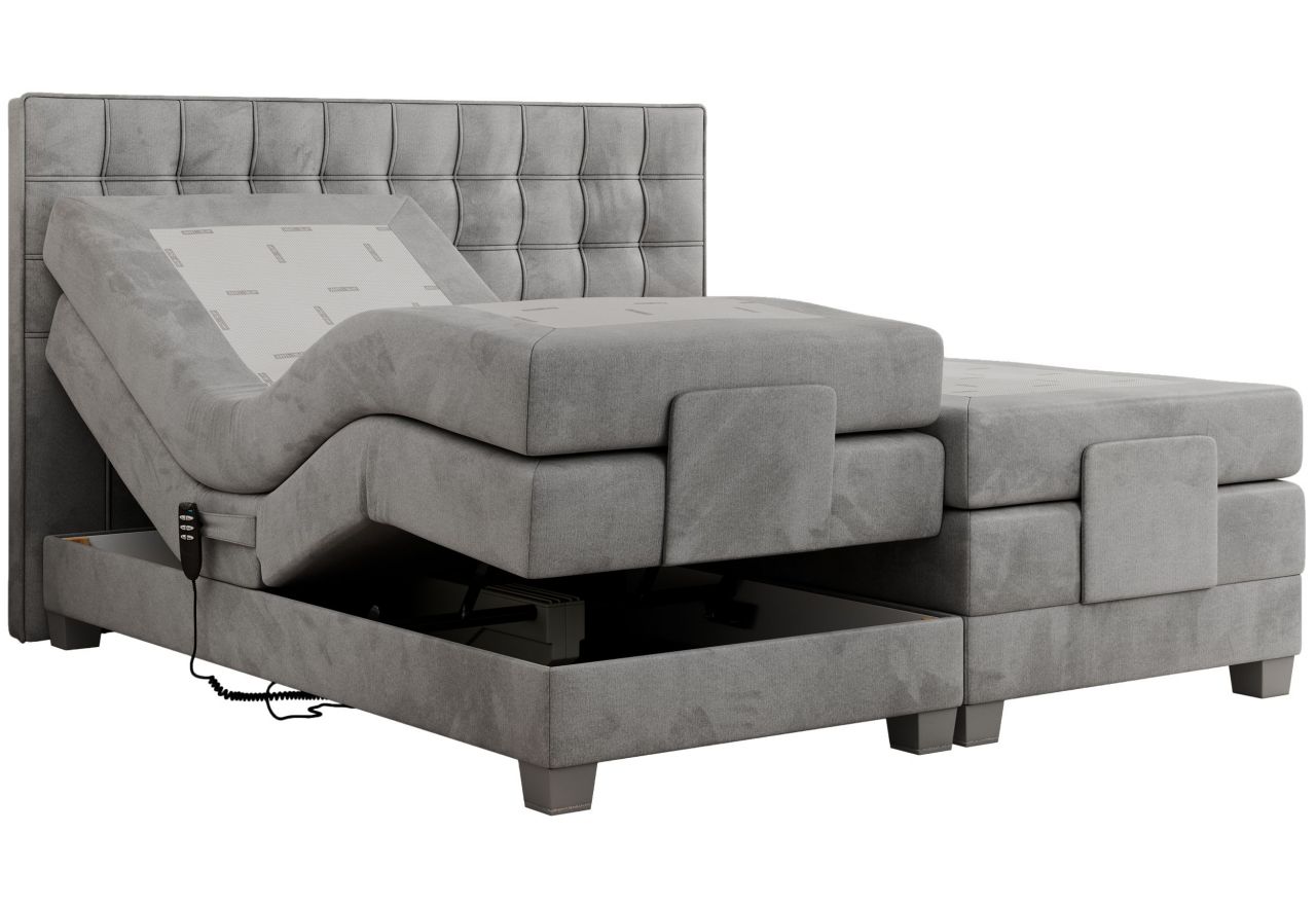 Łóżko kontynentalne, elektrycznie sterowane z pilota - ELECTRO 200x200 - H3 - jasnoszary, welwet