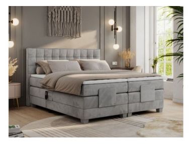 Łóżko kontynentalne, elektrycznie sterowane z pilota - ELECTRO 160x200 - H4 - jasnoszary, welwet