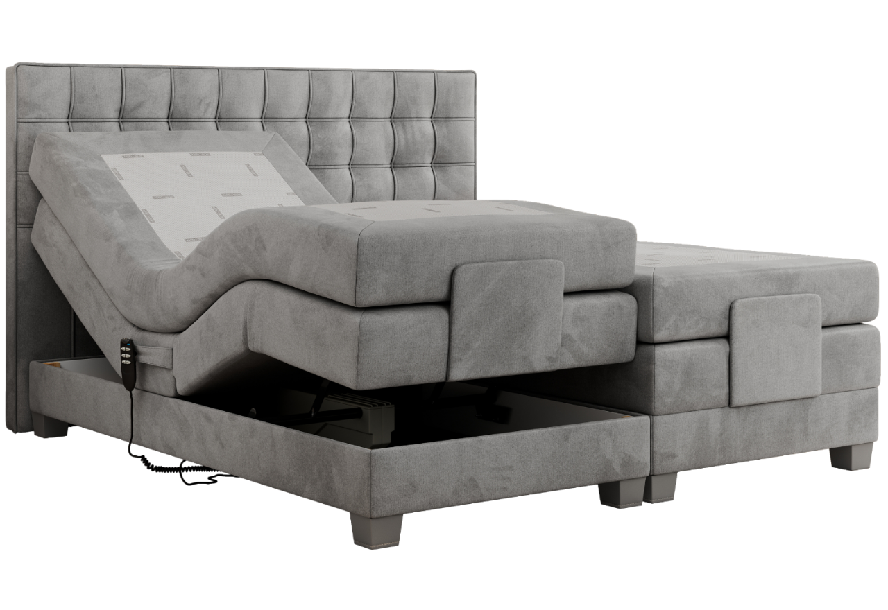 Łóżko kontynentalne, elektrycznie sterowane z pilota - ELECTRO 160x200 - H4 - jasnoszary, welwet