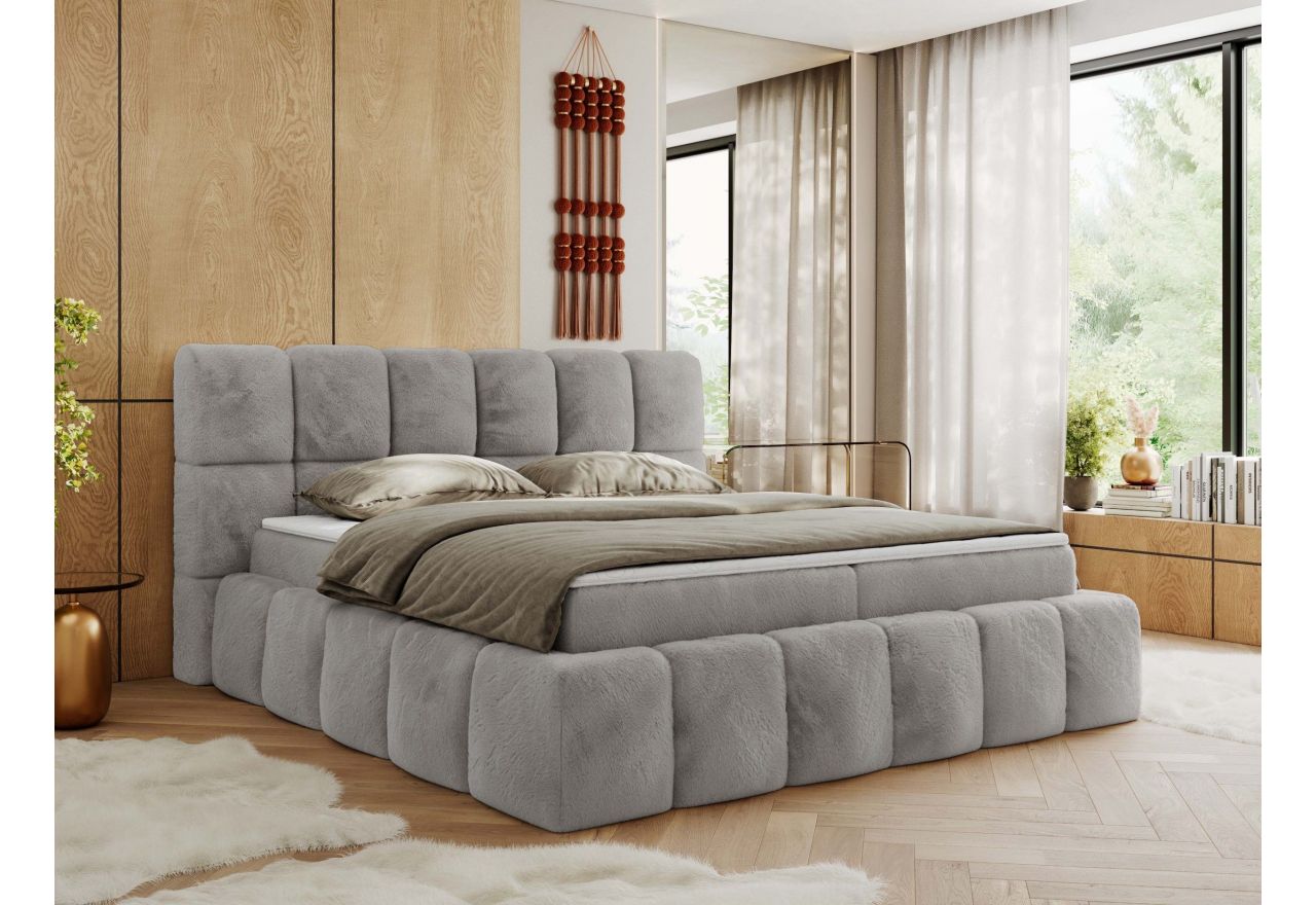 Łóżko kontynentalne NIRA 200x200 - H3 - jasnoszary, plusz