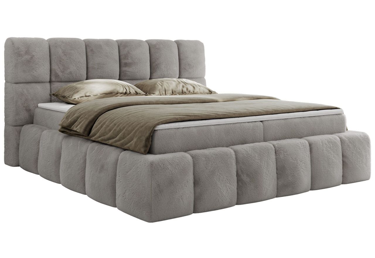 Łóżko kontynentalne NIRA 160x200 - H4 - jasnoszary, plusz