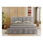 Łóżko kontynentalne NIRA 180x200 - H4 - jasnoszary, plusz