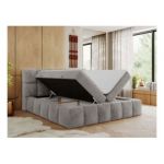 Łóżko kontynentalne NIRA 200x200 - H4 - jasnoszary, plusz