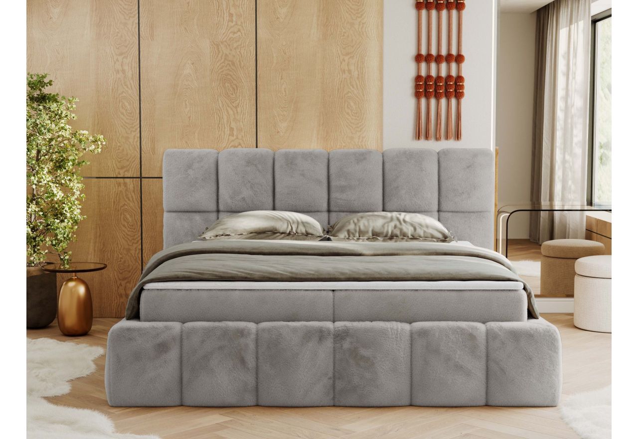 Łóżko kontynentalne NIRA 200x200 - H4 - jasnoszary, plusz