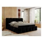 Łóżko kontynentalne NIRA 160x200 - H3 - czarny, plusz