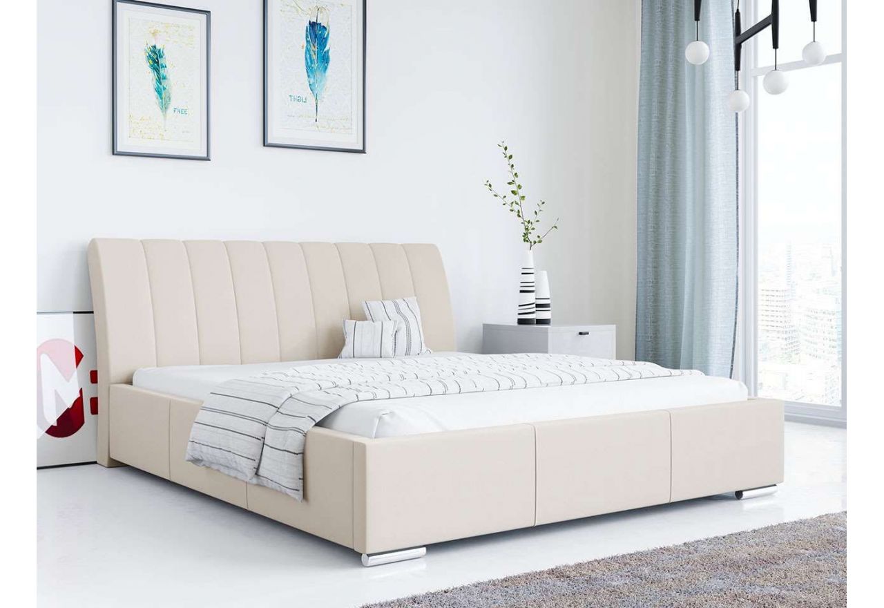Łóżko z wysokim wezgłowiem w nowoczesnym stylu i możliwością wyboru tkaniny - MARLEN beżowy welur