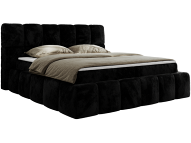 Łóżko kontynentalne NIRA 180x200 - H4 - czarny, plusz