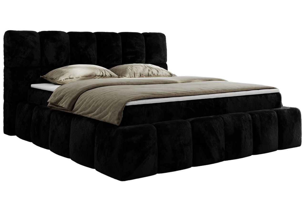 Łóżko kontynentalne NIRA 200x200 - H4 - czarny, plusz