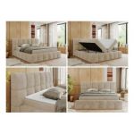 Łóżko kontynentalne NIRA 120x200 - H4 - kremowy, plusz