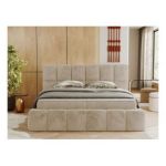 Łóżko kontynentalne NIRA 160x200 - H4 - kremowy, plusz