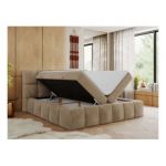 Łóżko kontynentalne NIRA 140x200 - H3 - beżowy, plusz