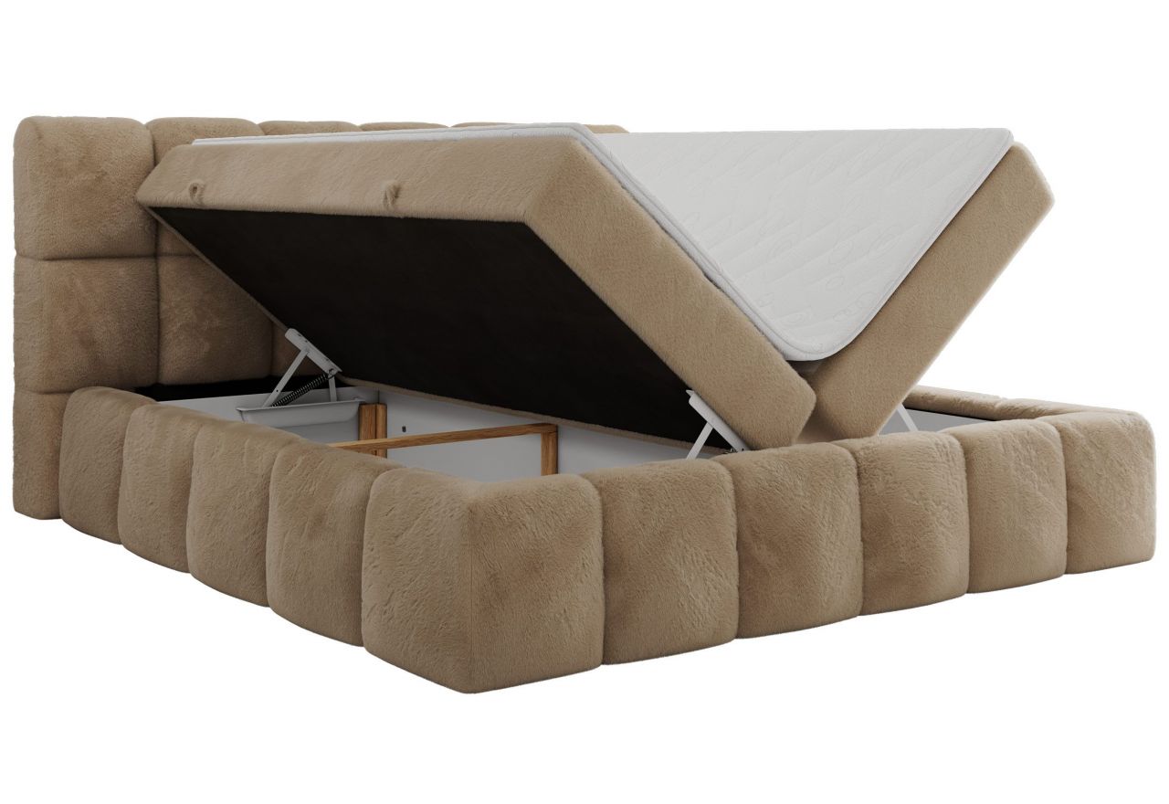 Łóżko kontynentalne NIRA 200x200 - H3 - beżowy, plusz