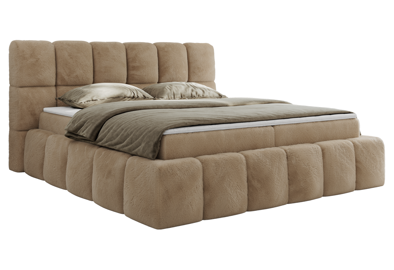 Łóżko kontynentalne NIRA 140x200 - H4 - beżowy, plusz