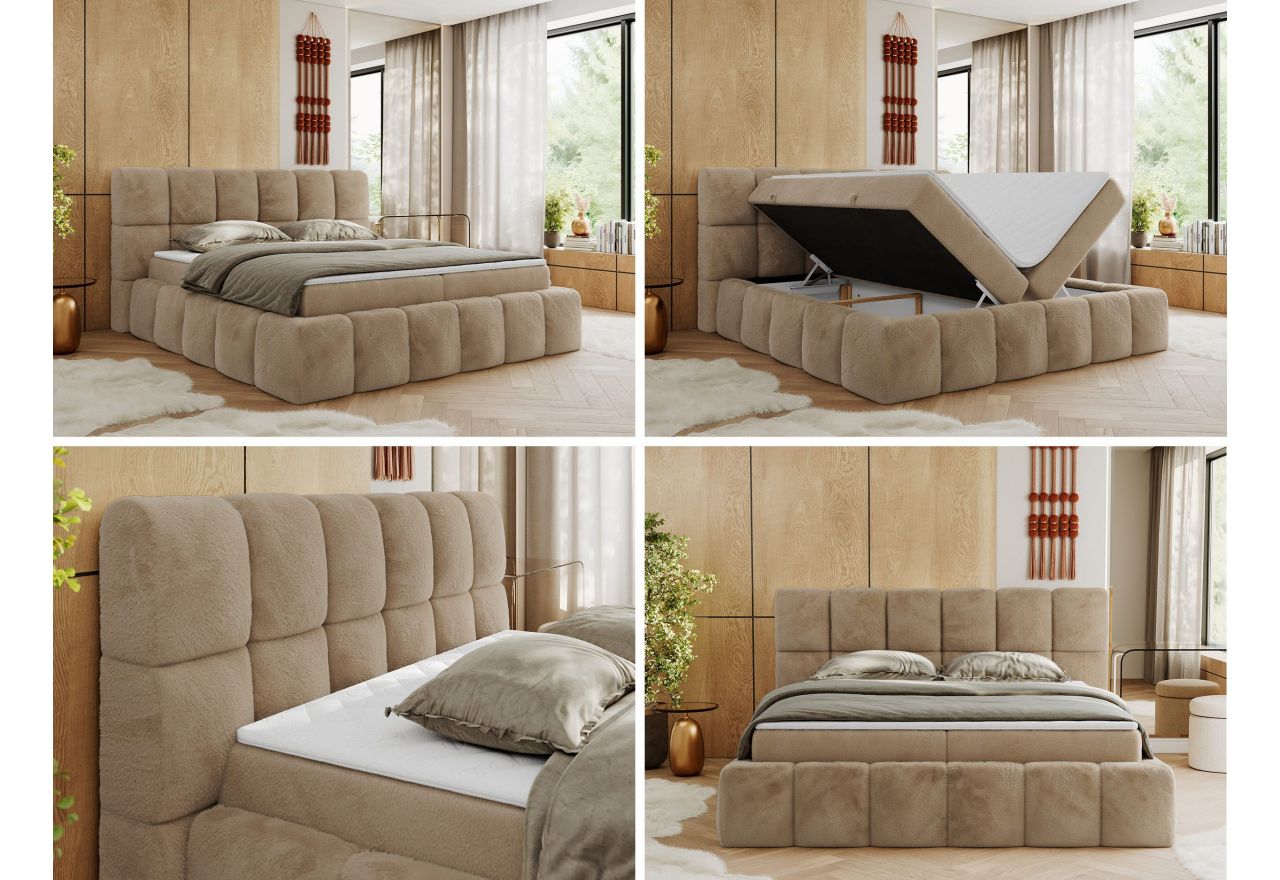 Łóżko kontynentalne NIRA 160x200 - H4 - beżowy, plusz