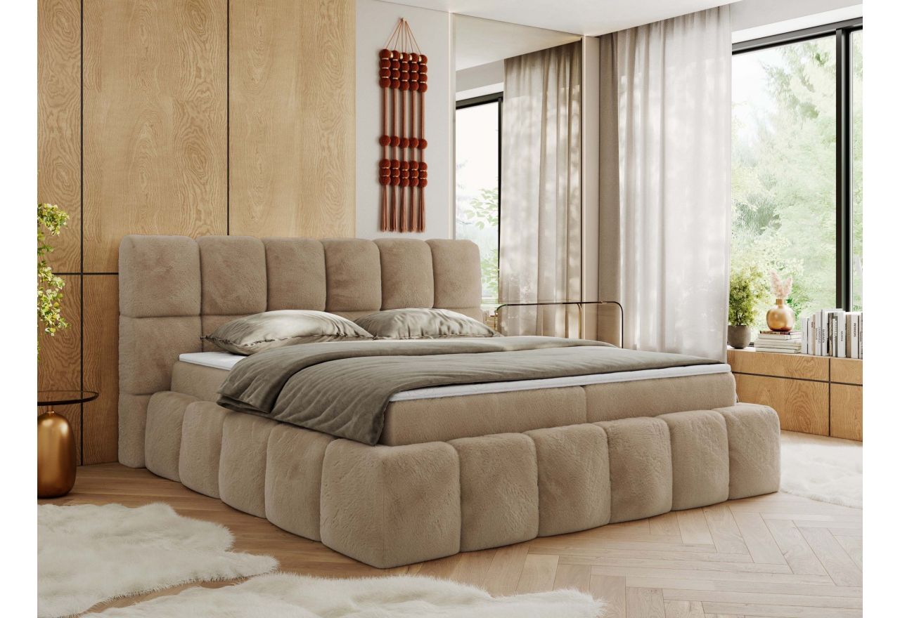 Łóżko kontynentalne NIRA 200x200 - H4 - beżowy, plusz