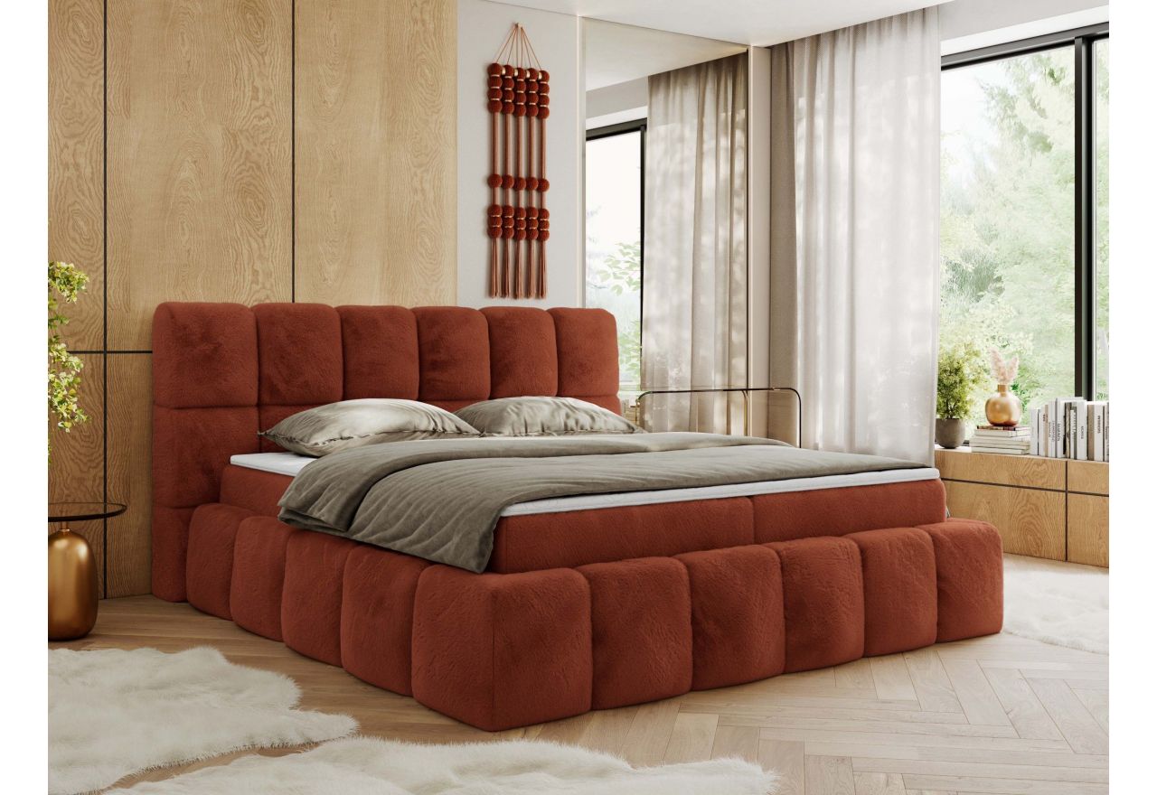 Łóżko kontynentalne NIRA 180x200 - H3 - pomarańczowy, plusz