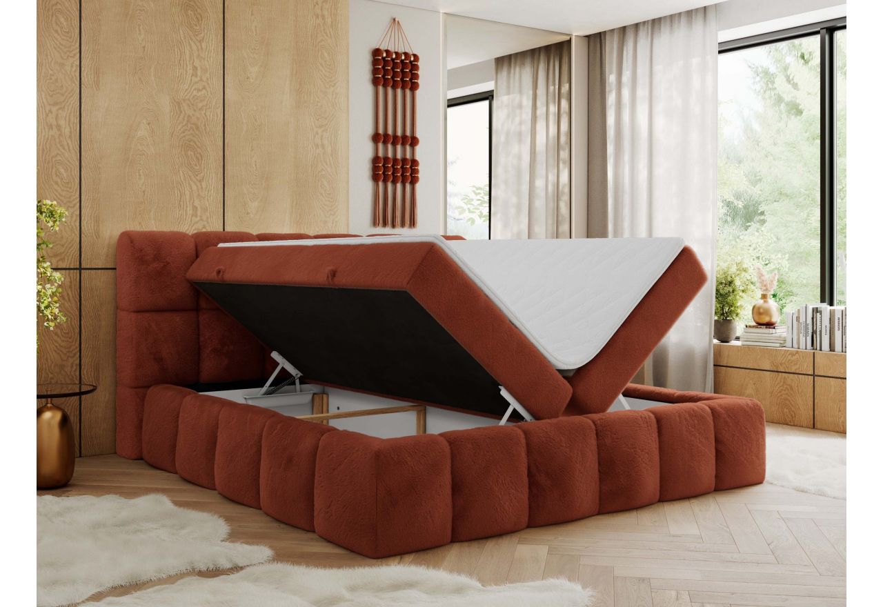 Łóżko kontynentalne NIRA 200x200 - H3 - pomarańczowy, plusz