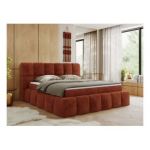 Łóżko kontynentalne NIRA 160x200 - H4 - pomarańczowy, plusz