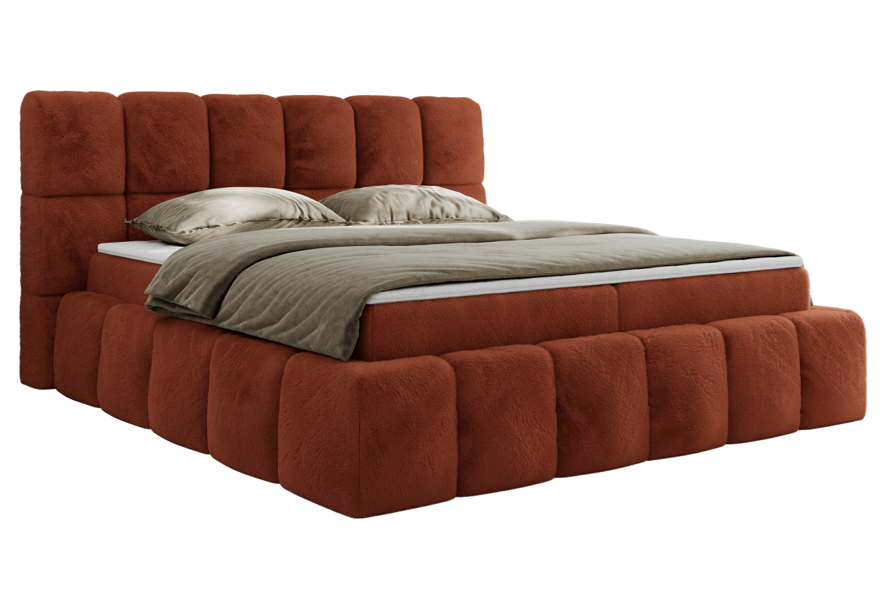 Łóżko kontynentalne NIRA 200x200 - H4 - pomarańczowy, plusz