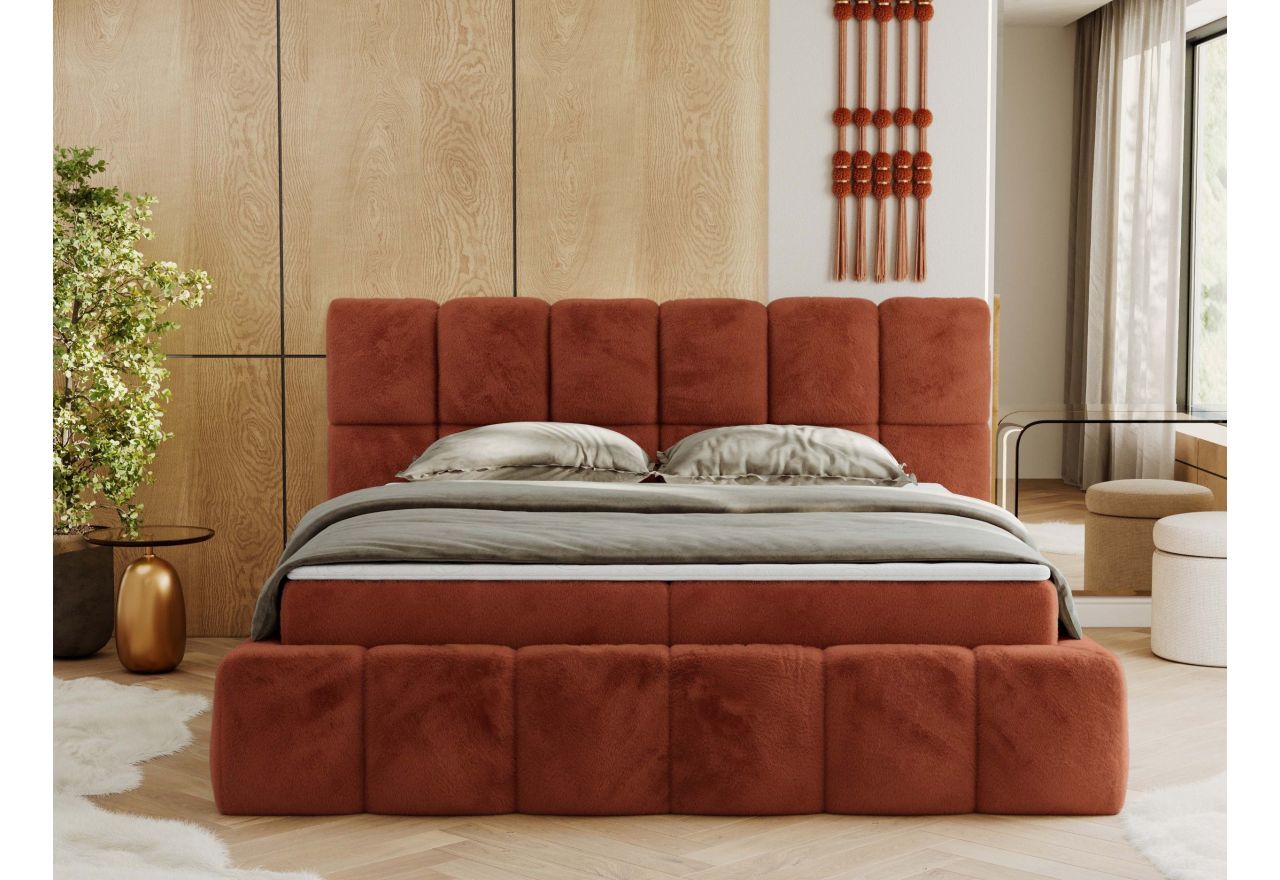 Łóżko kontynentalne NIRA 200x200 - H4 - pomarańczowy, plusz