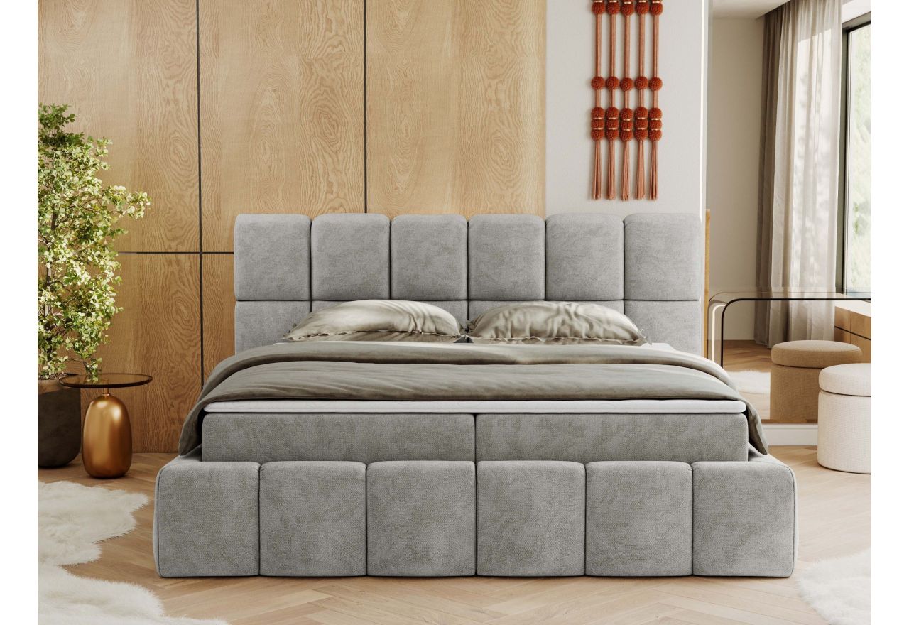 Łóżko kontynentalne NIRA 160x200 - H4 - jasnoszary, struktura