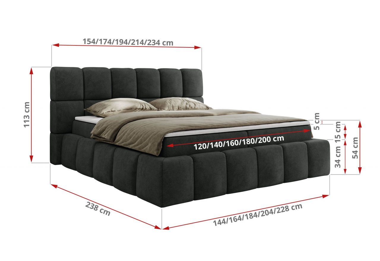 Łóżko kontynentalne NIRA 140x200 - H4 - ciemnoszary, struktura