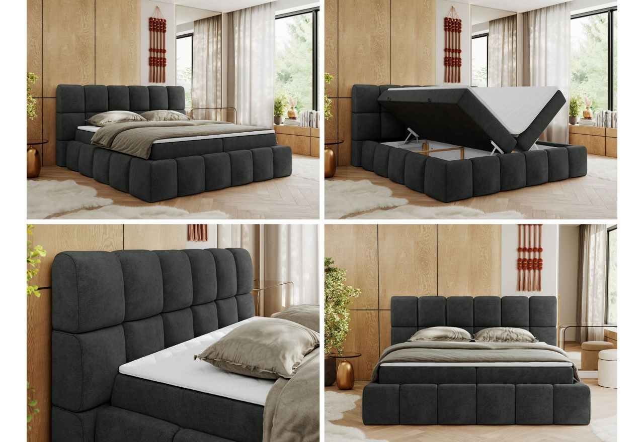 Łóżko kontynentalne NIRA 160x200 - H4 - ciemnoszary, struktura