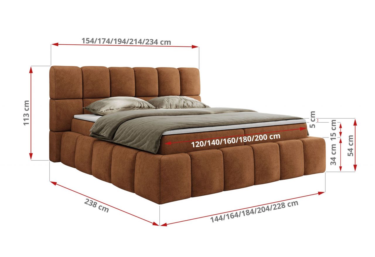 Łóżko kontynentalne NIRA 120x200 - H4 - pomarańczowy, struktura