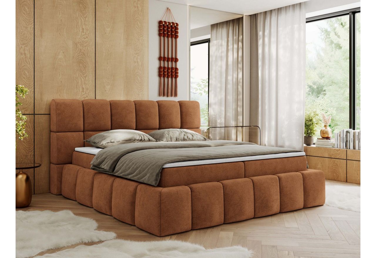 Łóżko kontynentalne NIRA 160x200 - H4 - pomarańczowy, struktura