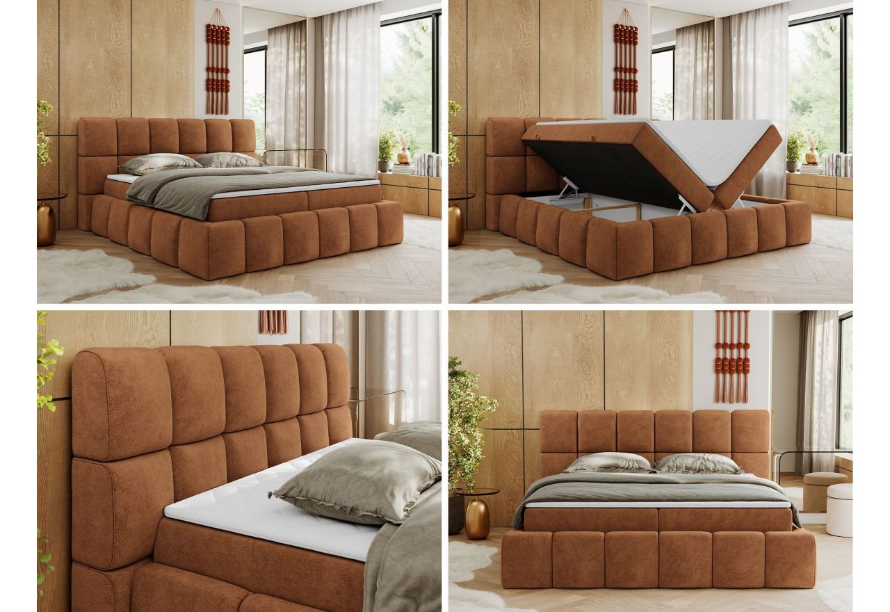 Łóżko kontynentalne NIRA 180x200 - H4 - pomarańczowy, struktura