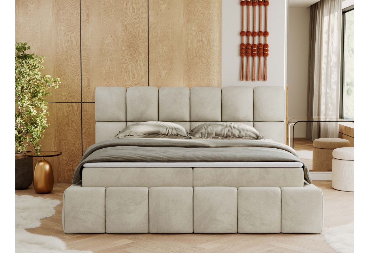 Łóżko kontynentalne NIRA 140x200 - H3 - beżowy, welwet