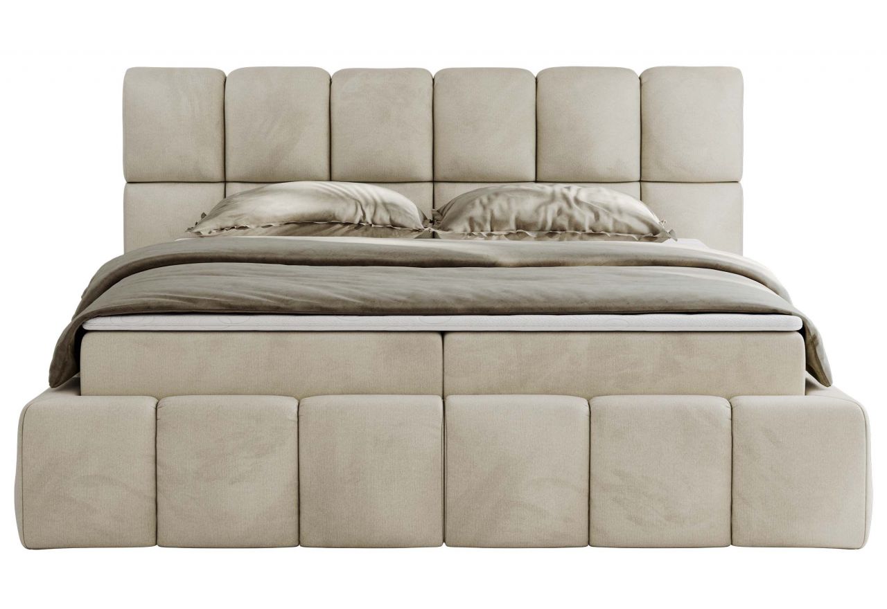 Łóżko kontynentalne NIRA 200x200 - H4 - beżowy, welwet