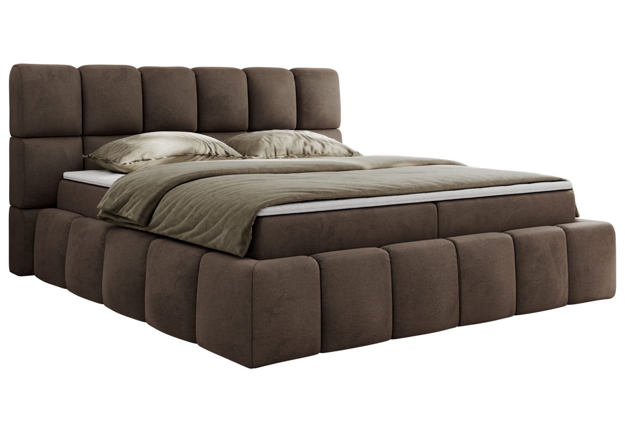 Łóżko kontynentalne NIRA 140x200 - H3 - brązowy, welwet