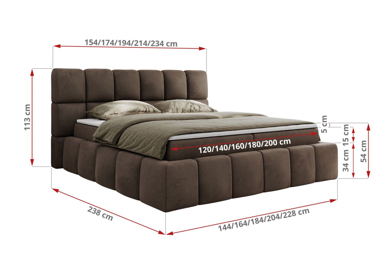 Łóżko kontynentalne NIRA 160x200 - H3 - brązowy, welwet
