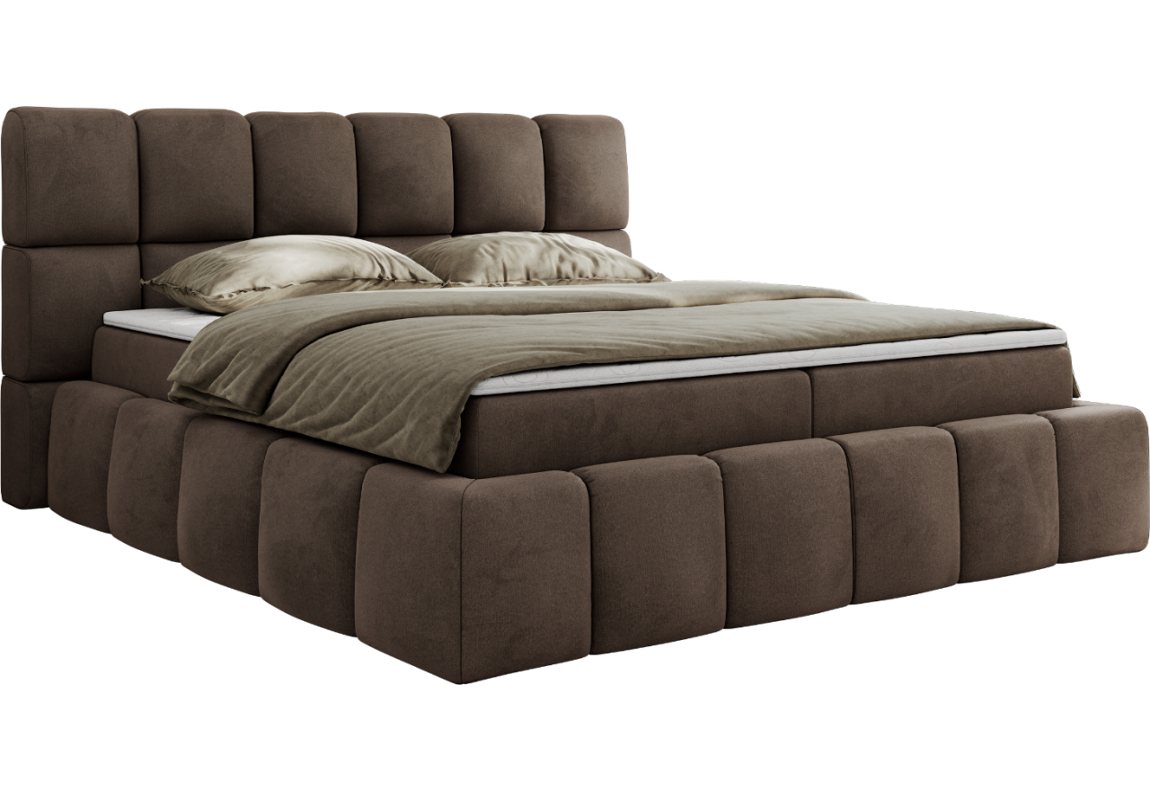 Łóżko kontynentalne NIRA 180x200 - H3 - brązowy, welwet