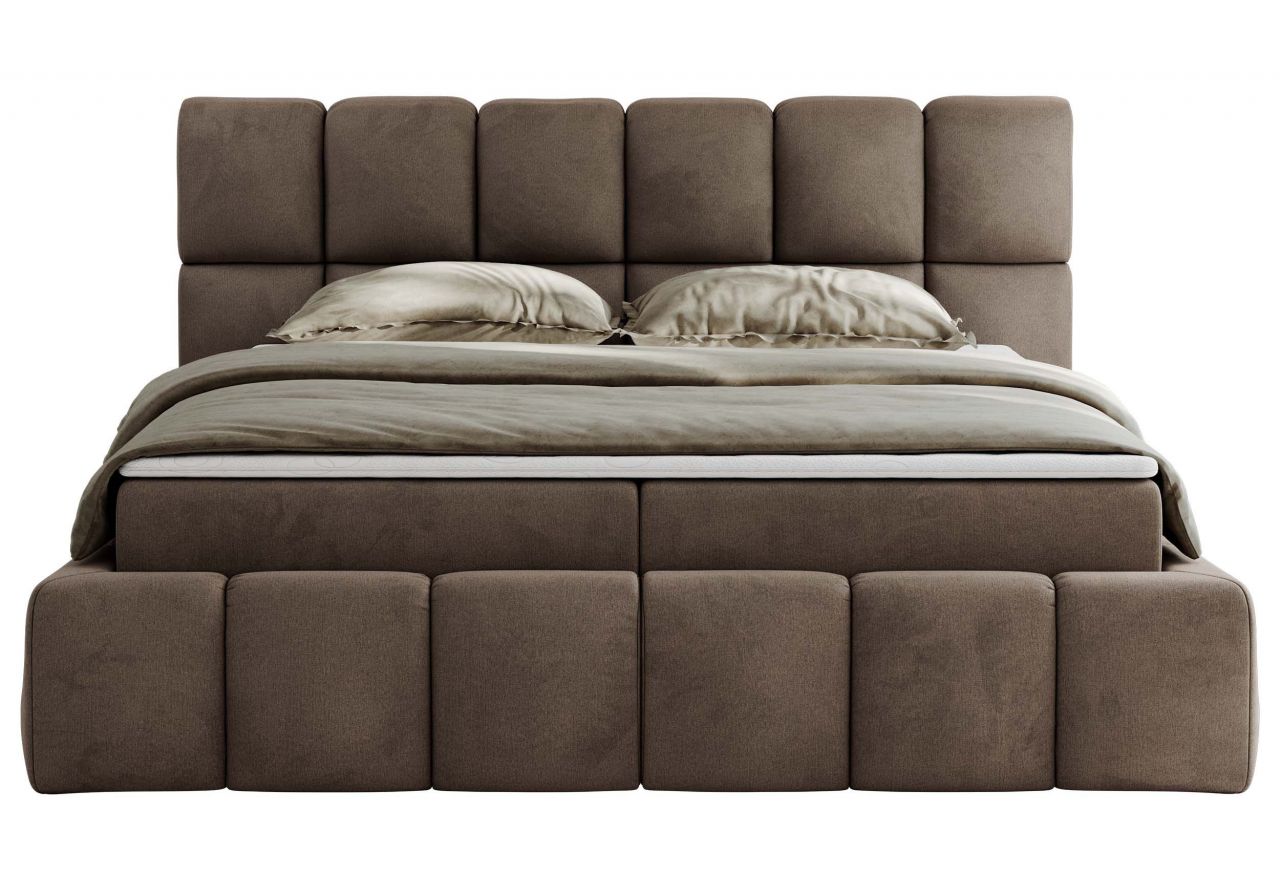 Łóżko kontynentalne NIRA 160x200 - H4 - brązowy, welwet