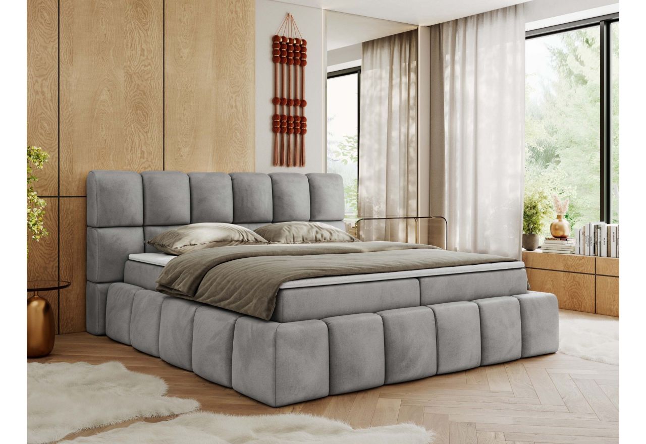 Łóżko kontynentalne NIRA 140x200 - H3 - jasnoszary, welwet