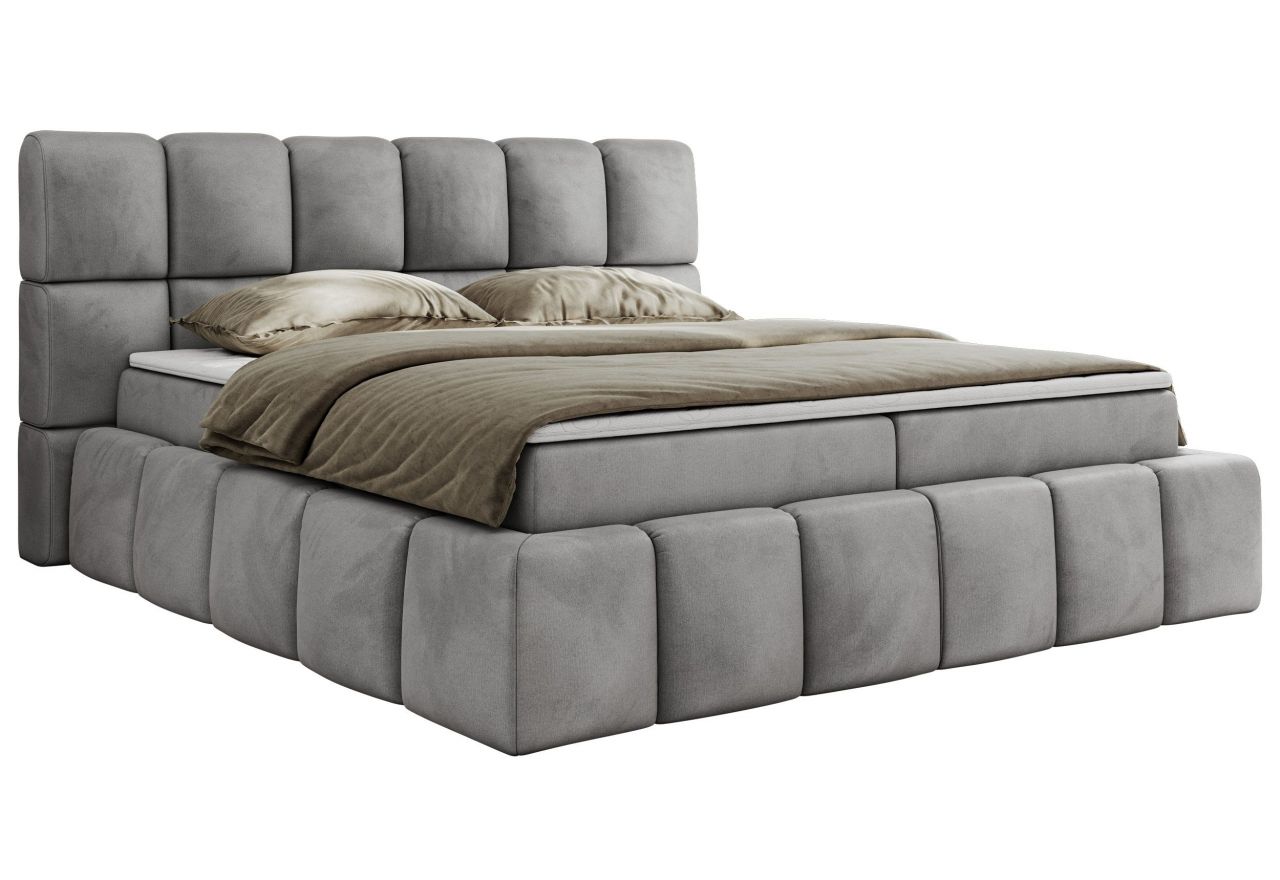 Łóżko kontynentalne NIRA 200x200 - H3 - jasnoszary, welwet