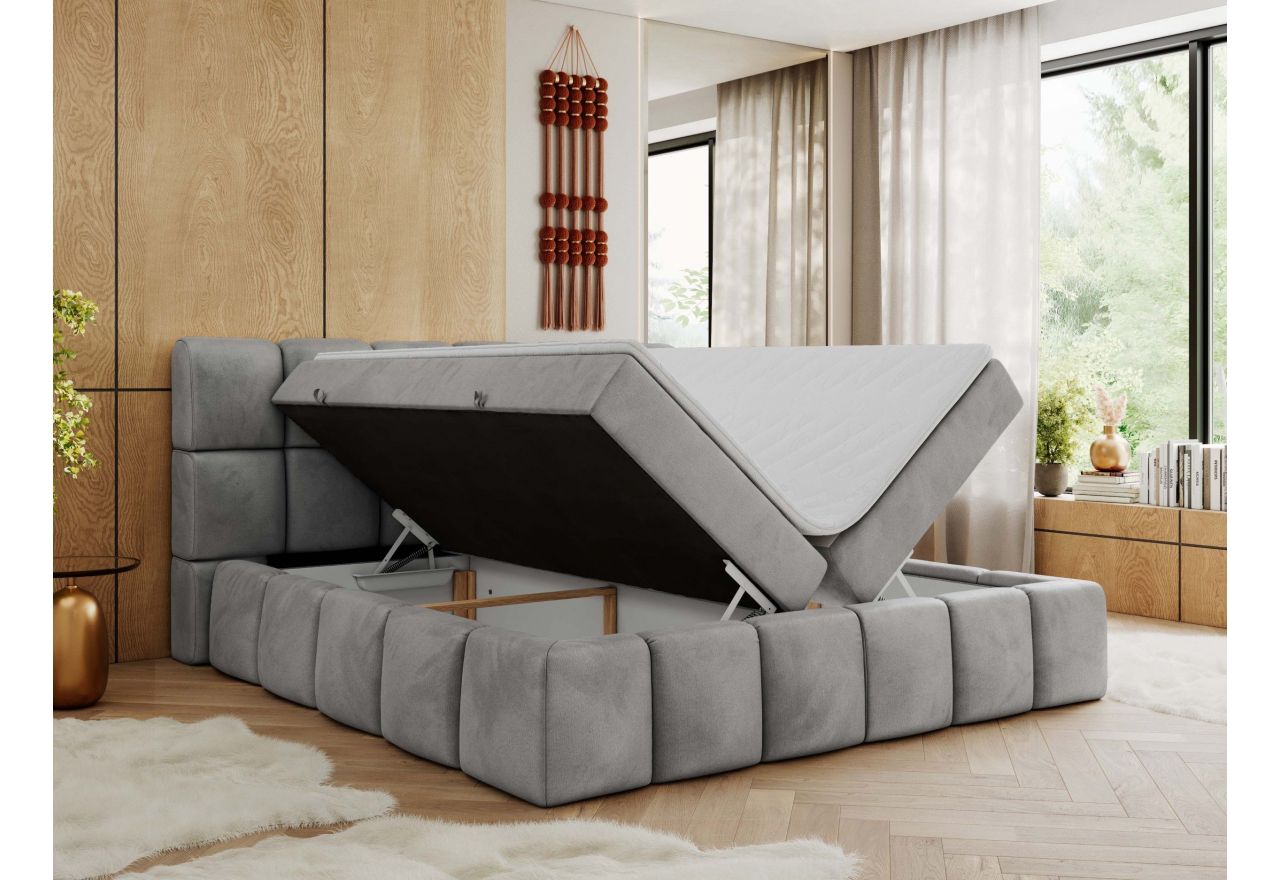 Łóżko kontynentalne NIRA 140x200 - H4 - jasnoszary, welwet