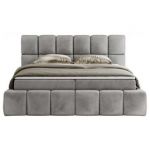 Łóżko kontynentalne NIRA 160x200 - H4 - jasnoszary, welwet