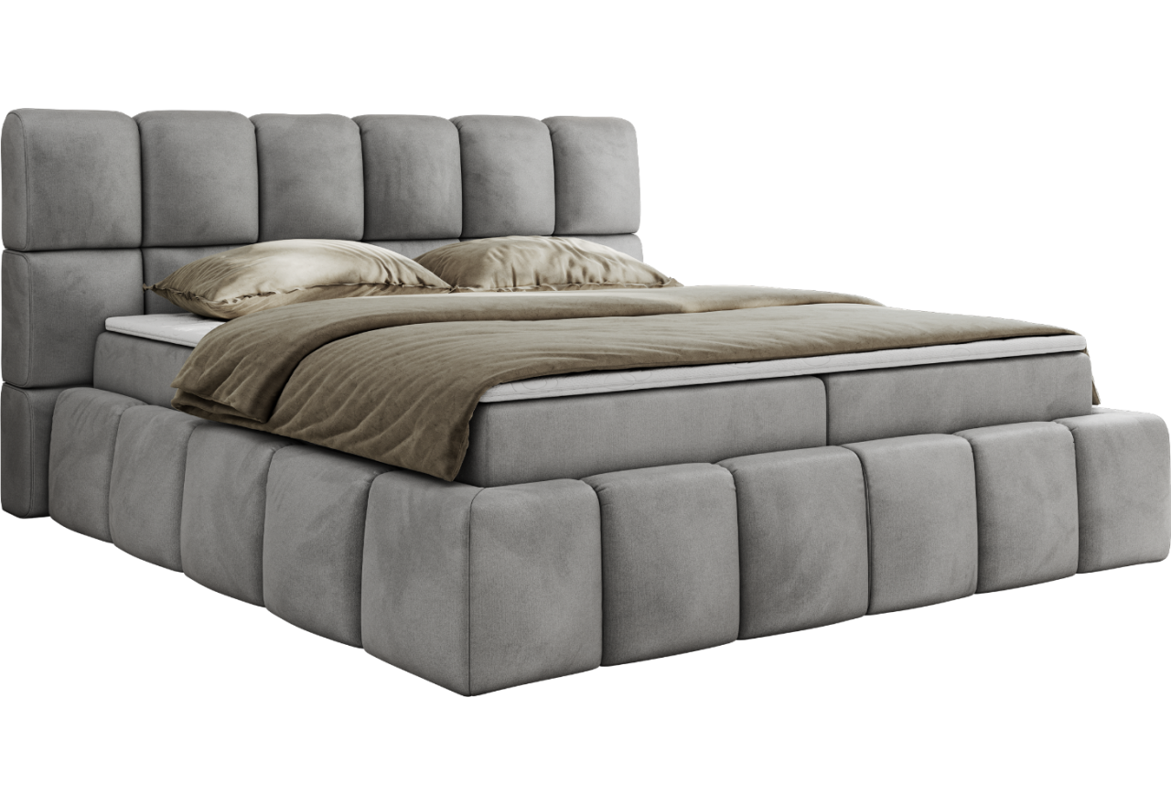 Łóżko kontynentalne NIRA 180x200 - H4 - jasnoszary, welwet