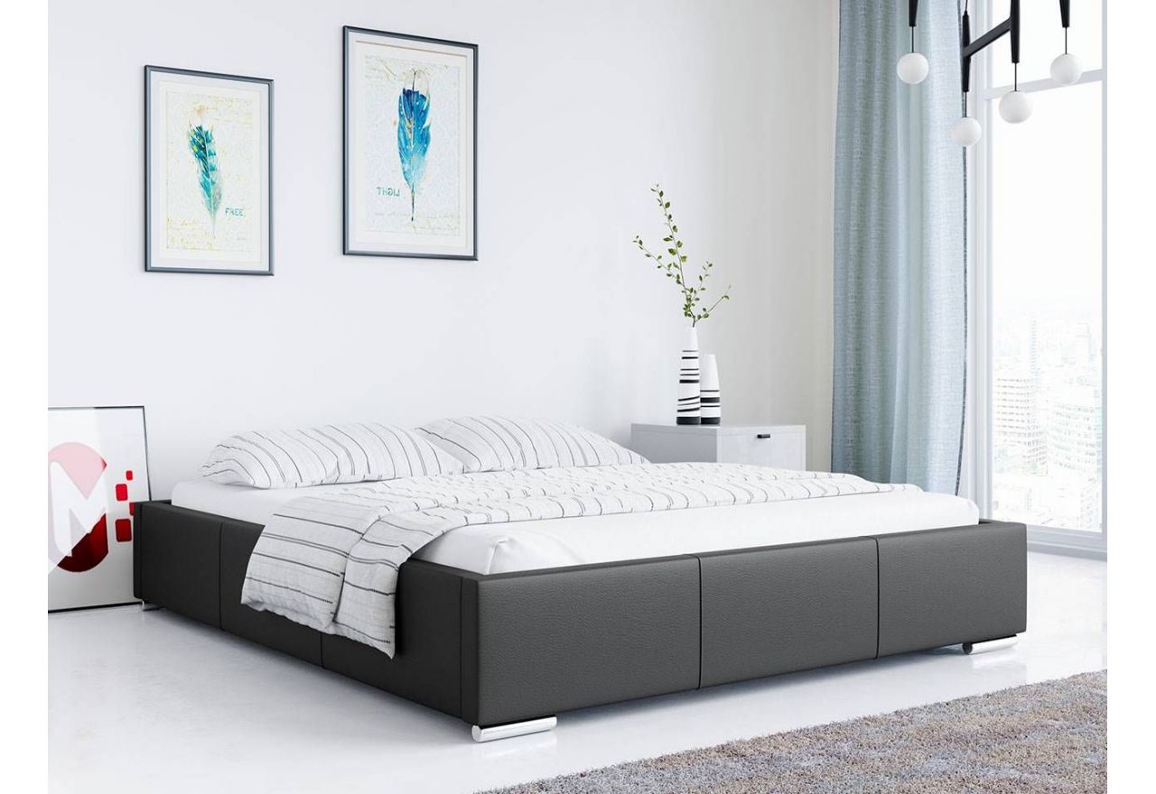 Wygodne i nowoczesne łóżko tapicerowane z możliwością wyboru materaca - UDEN czarna ecoskóra