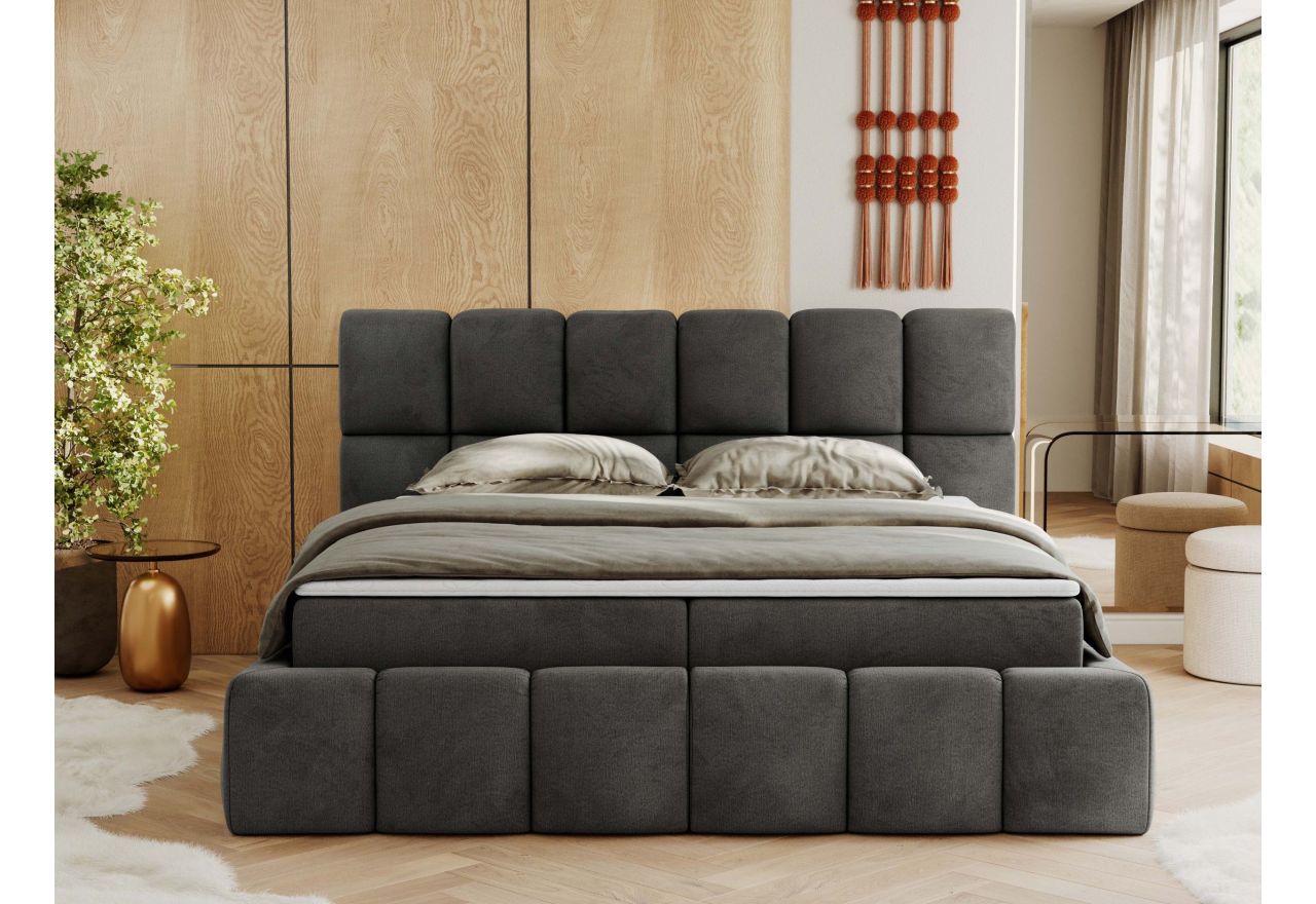 Łóżko kontynentalne NIRA 140x200 - H4 - ciemnoszary, welwet