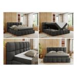 Łóżko kontynentalne NIRA 140x200 - H4 - ciemnoszary, welwet