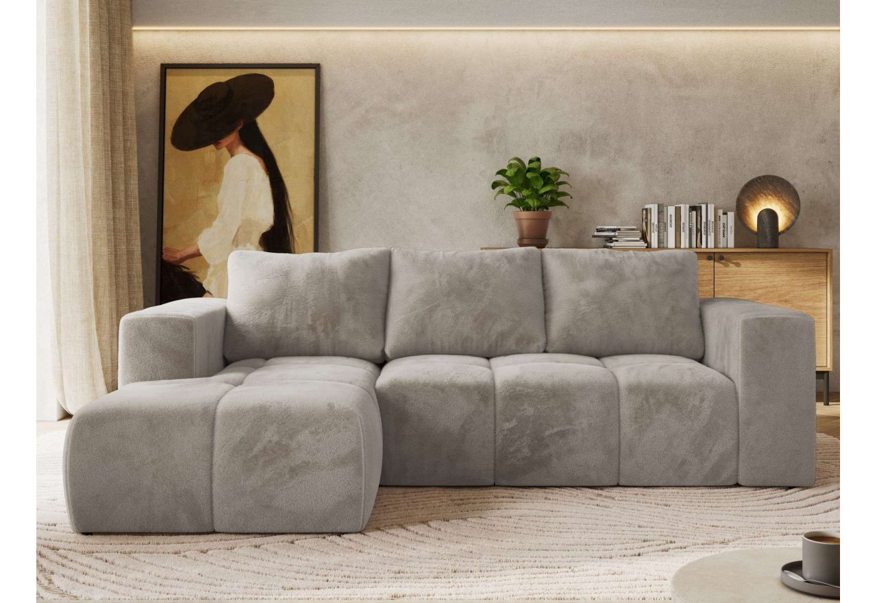 Narożnik MONIVA L - strona lewa - jasnoszary, plusz