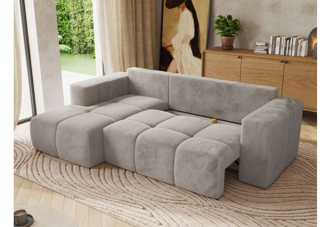 Narożnik MONIVA L - strona lewa - jasnoszary, plusz