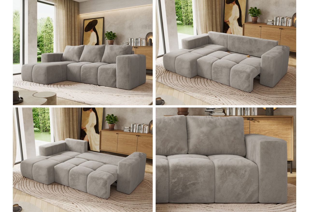 Narożnik MONIVA L - strona lewa - jasnoszary, plusz