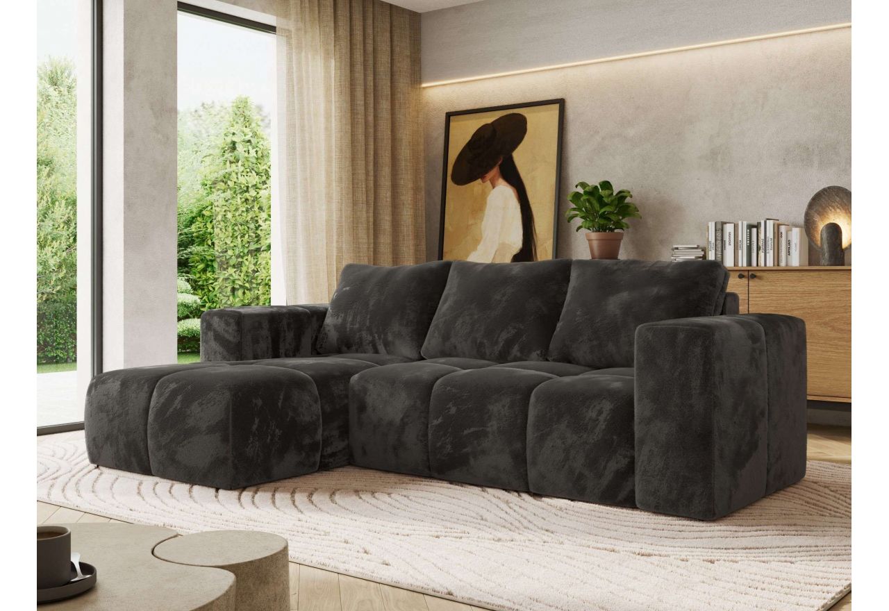 Narożnik MONIVA L - strona lewa - ciemnoszary, plusz