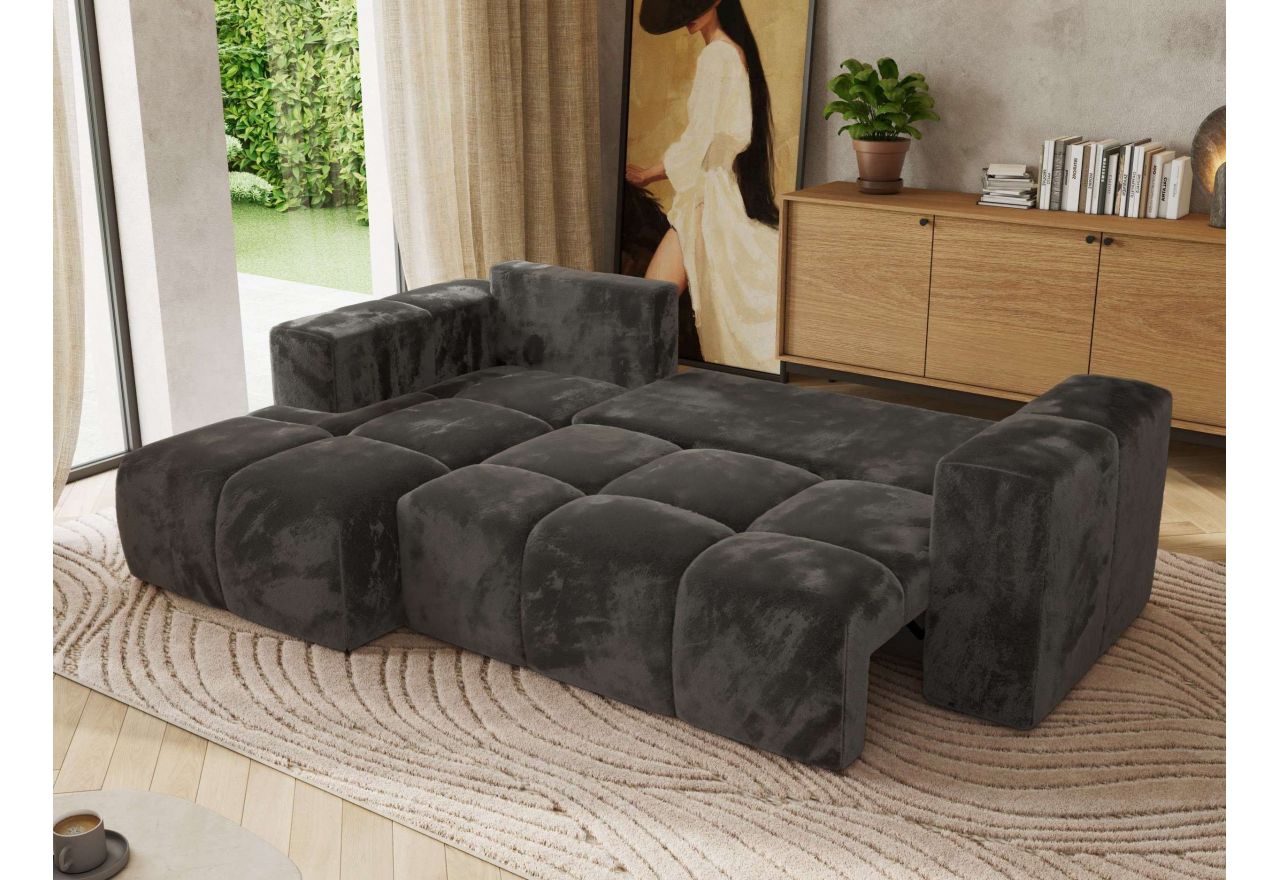 Narożnik MONIVA L - strona lewa - ciemnoszary, plusz