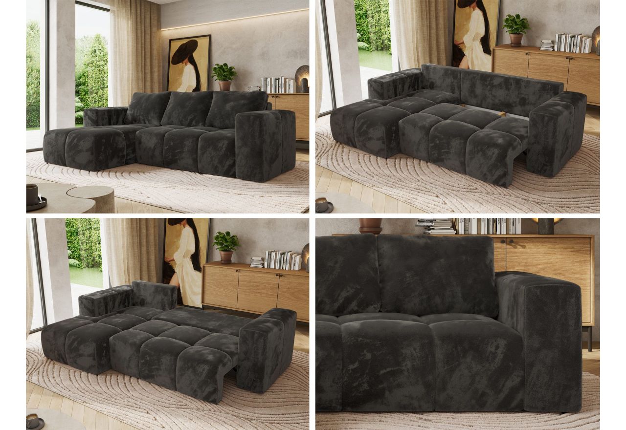 Narożnik MONIVA L - strona lewa - ciemnoszary, plusz